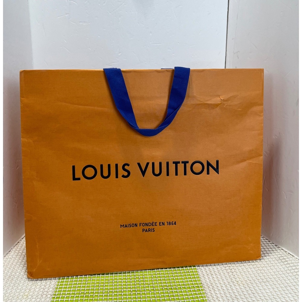 Louis Vuitton Large Saffron Orange Paper Shopping Bag Blue Handles GOOD
